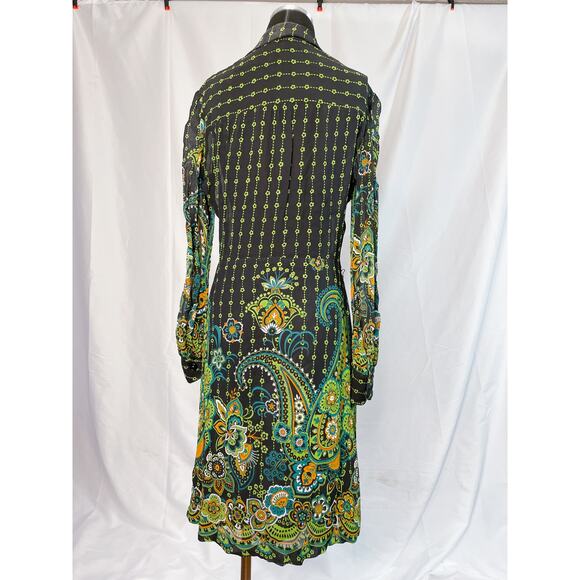 Vintage 70s Psychedelic Paisley Shirt Dress – Black, Green, Floral, M - Picture 16 of 16